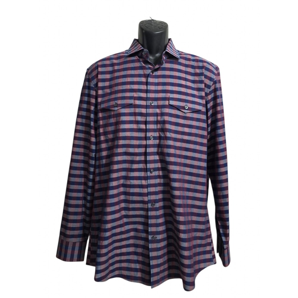 Banana Republic Slim Fit Stretch Button Up Shirt In Maroon Plaid Sz L